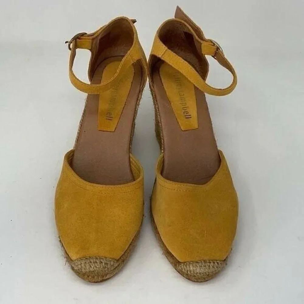 Jeffrey Campbell Sandals Wedge Heels Yellow Suede Espadrille EU 40 Size 10 9.5